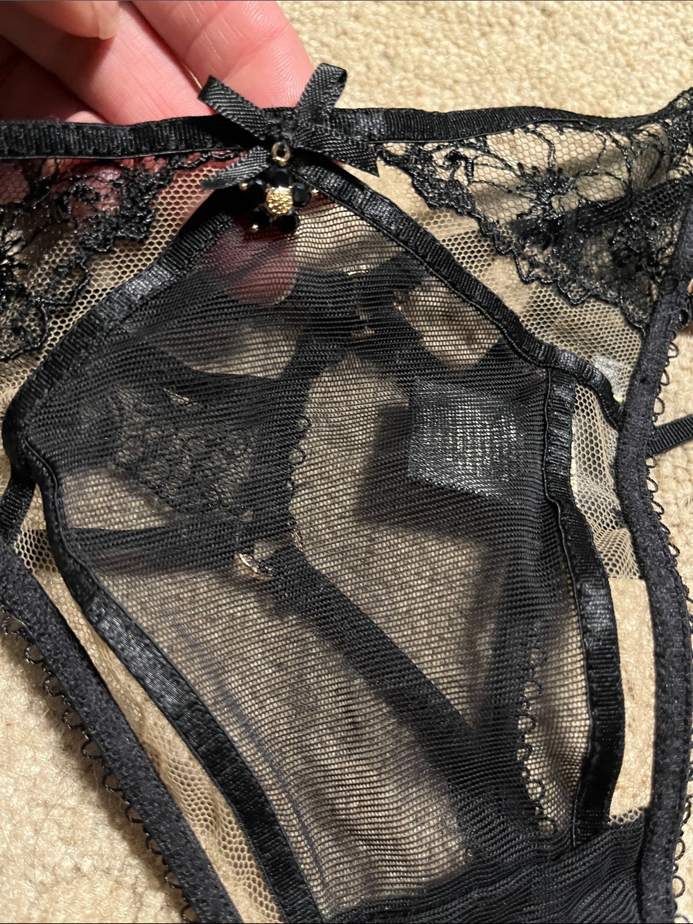 Honey Birdette Emma set Sheer Lace Underwire Bra & Thong Set - Black - Picture 7 of 12